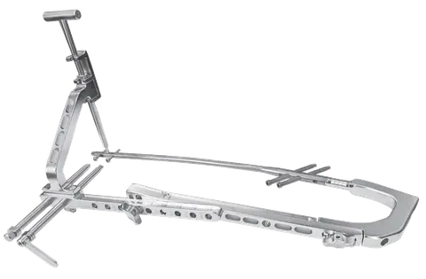 Femoral nail aiming frame with insertion handle and locking sleeves fitted