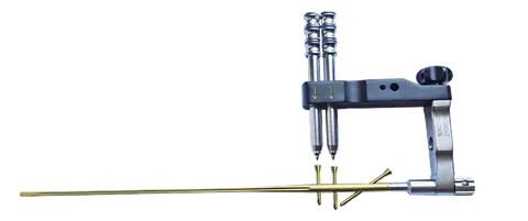 Radiolucent aiming arch with trocar sleeves set for radial nail locking