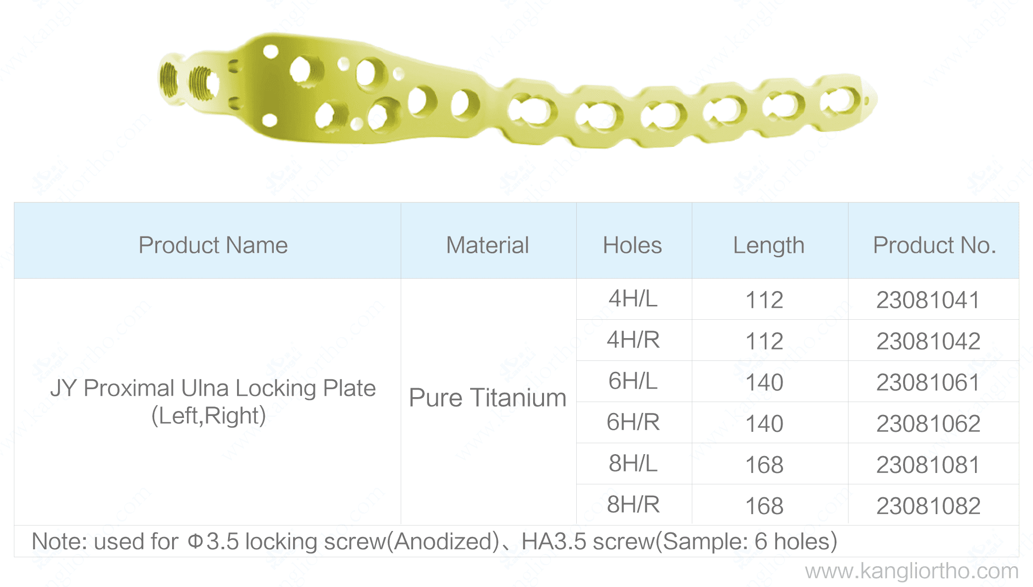 jy-proximal-ulna-locking-plate-specifications