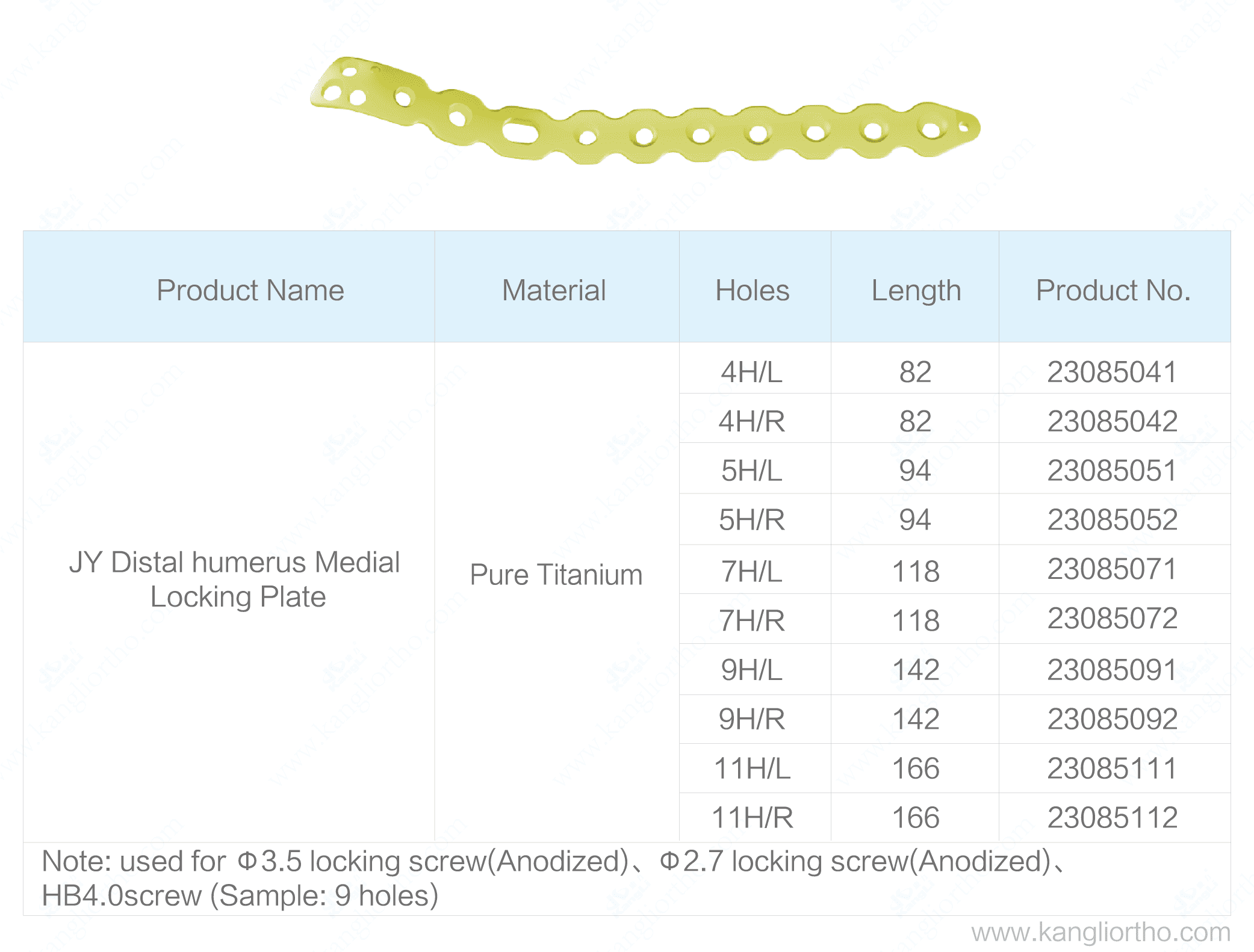 jy-distal-humerus-medial-locking-plate-specifications