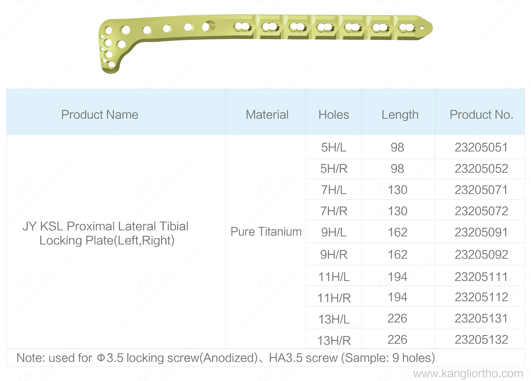 jy-ksl-proximal-lateral-tibial-locking-plate-specifications