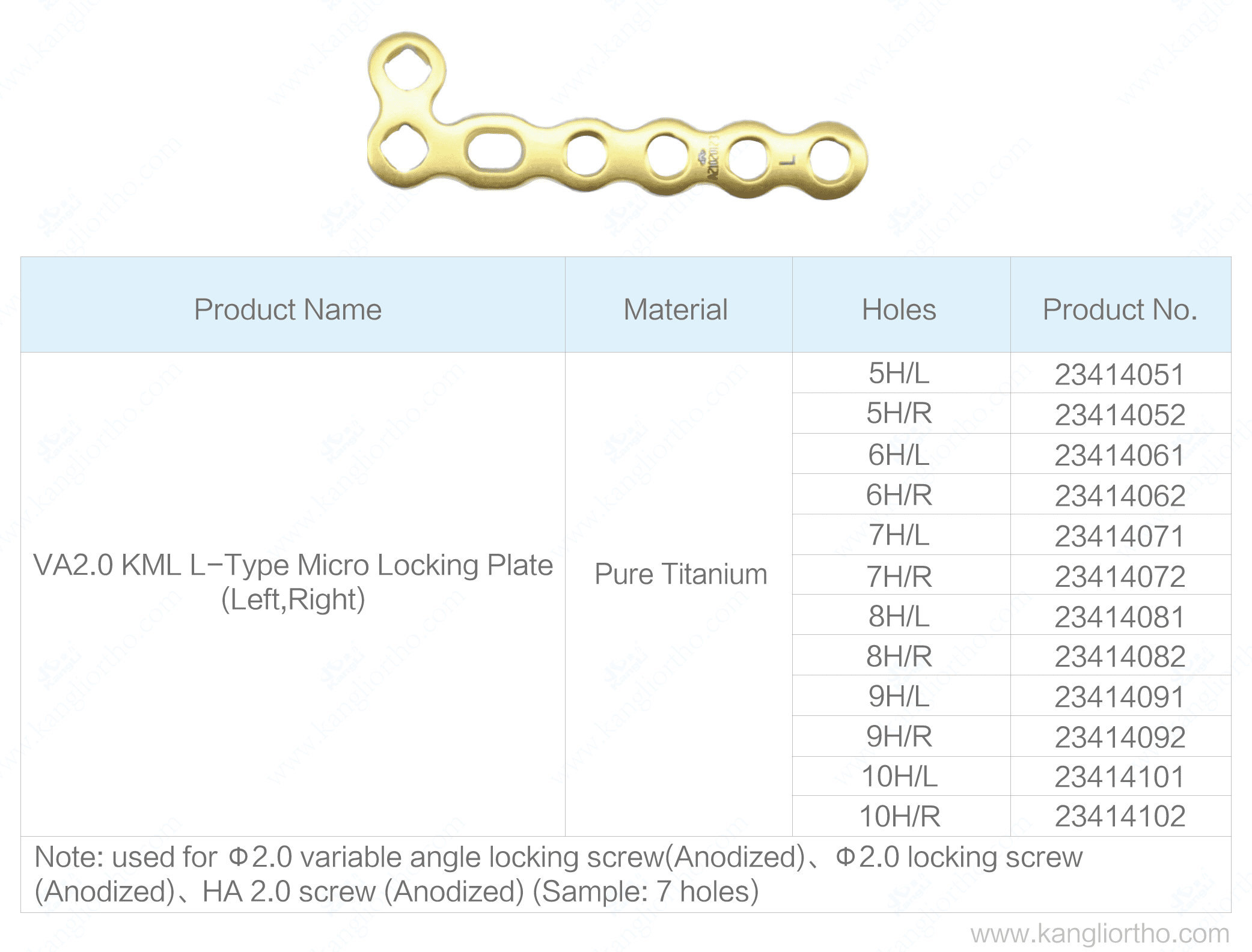 va-2-0-kml-l-type-micro-locking-plate-specifications