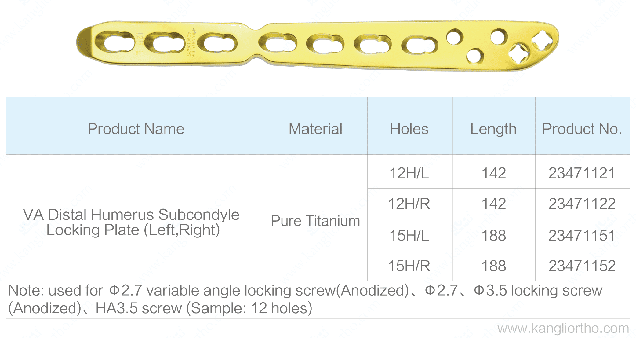 va-distal-humerus-subcondyle-locking-plate-specifications