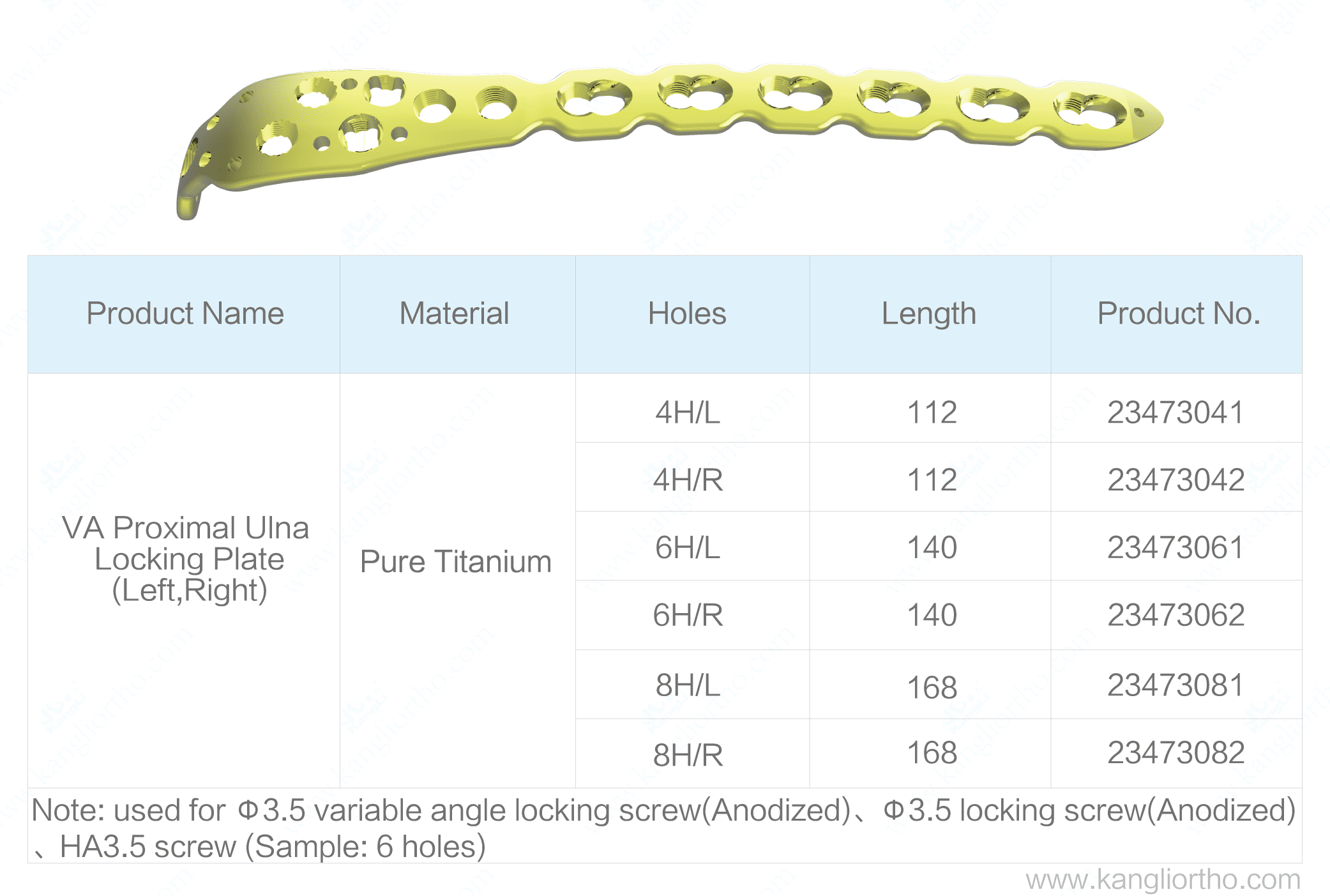 va-proximal-ulna-locking-plate-specifications