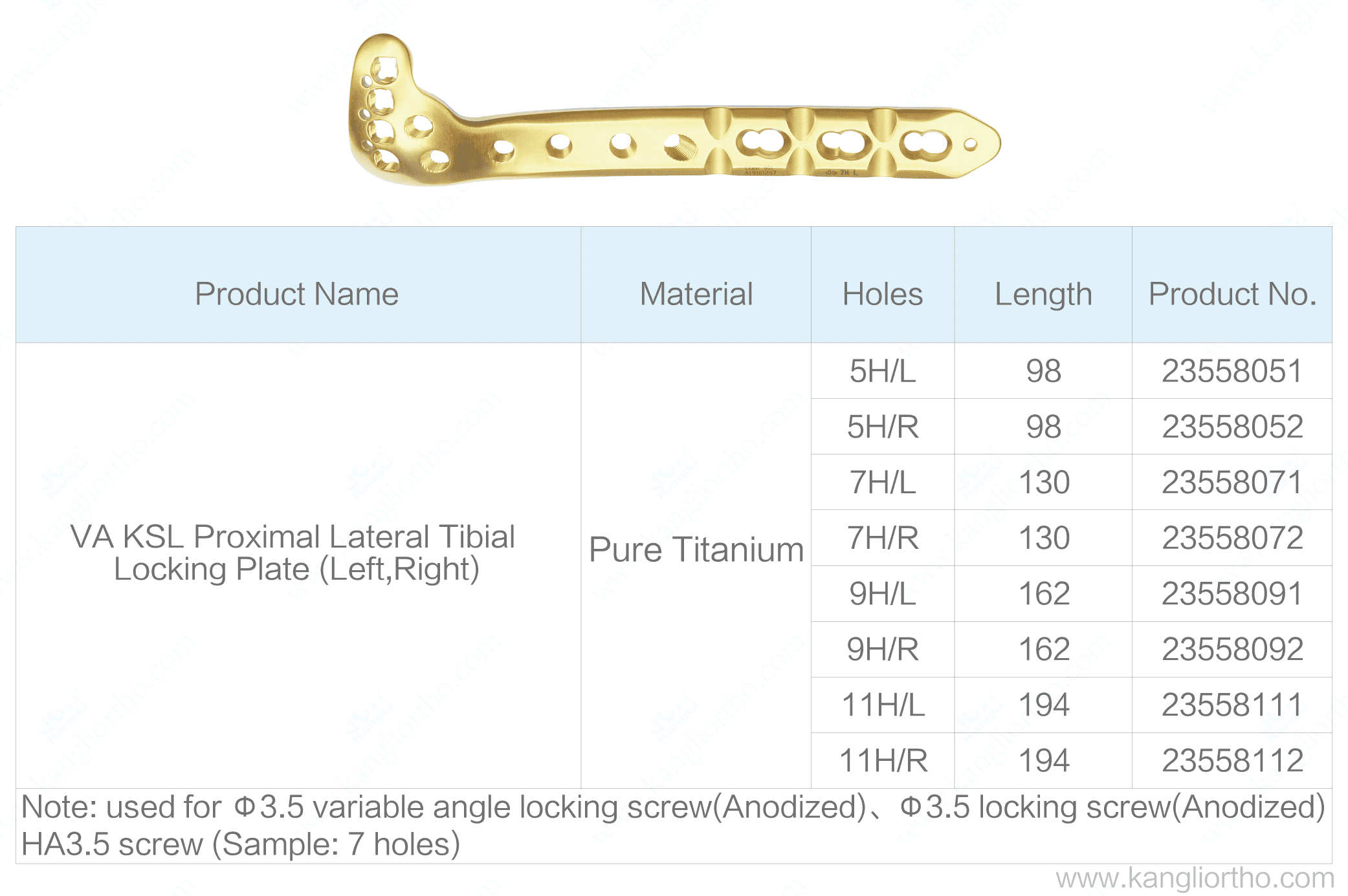 va-ksl-proximal-lateral-tibial-locking-plate-specifications