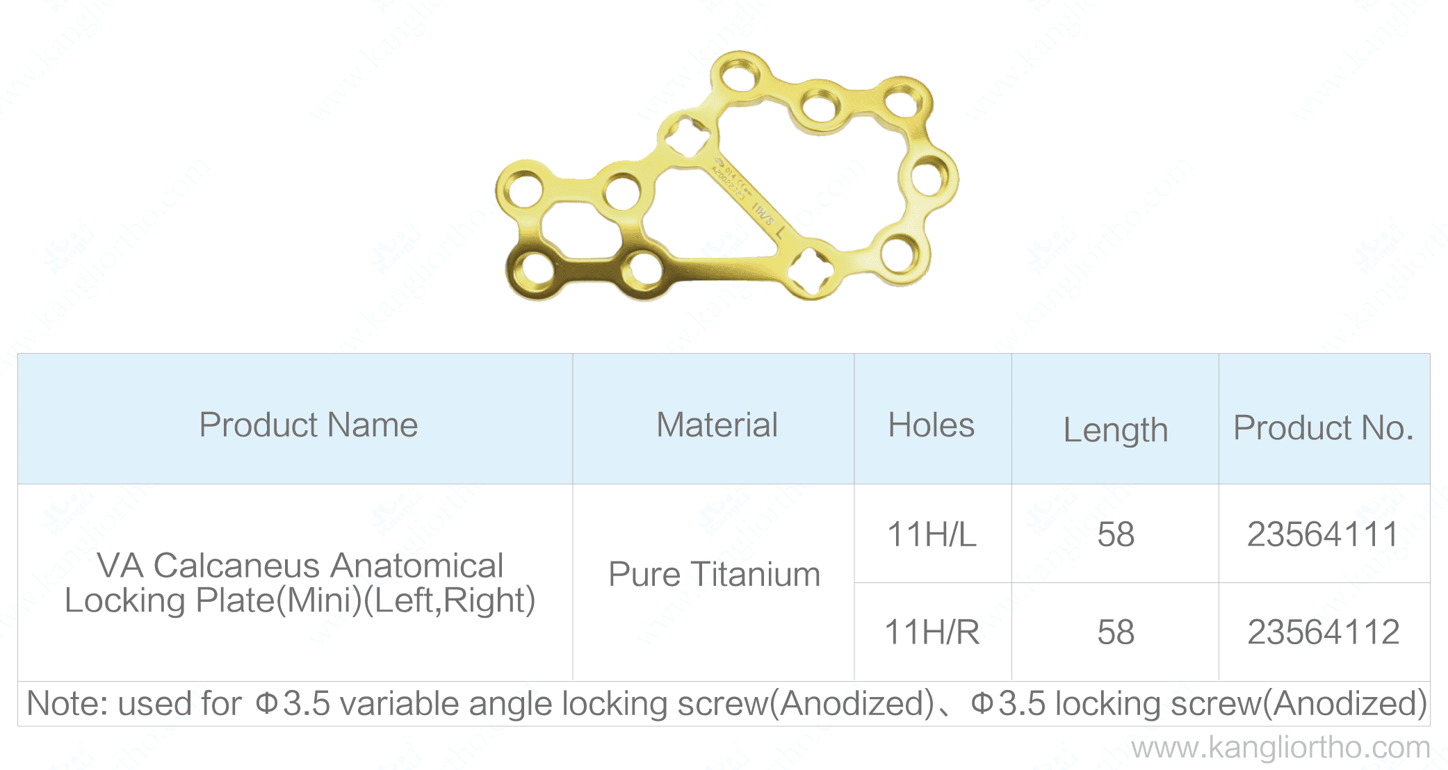 va-calcaneus-anatomical-locking-plate-mini-specifications