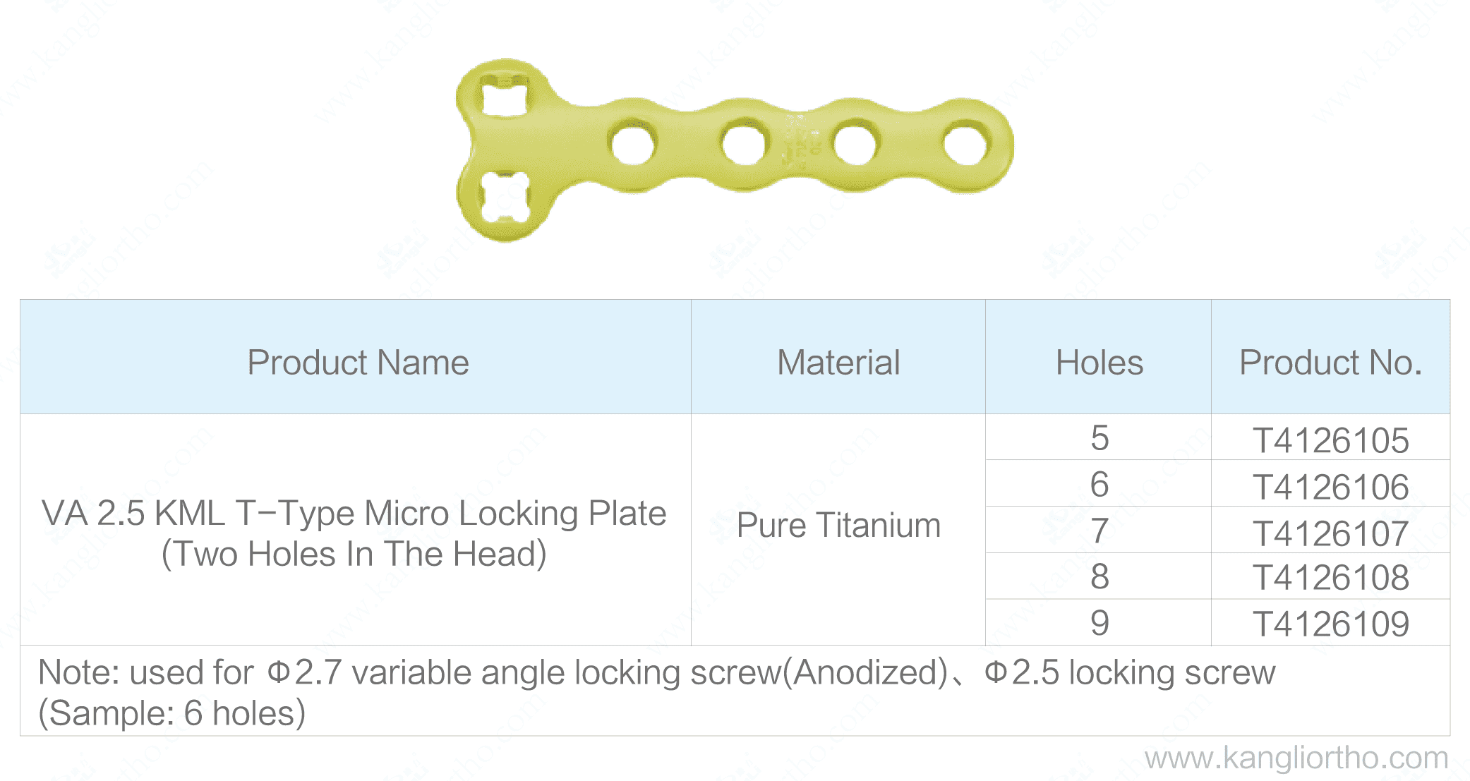 va-2-5-kml-t-type-micro-locking-plate-two-holes-in-the-head-specifications