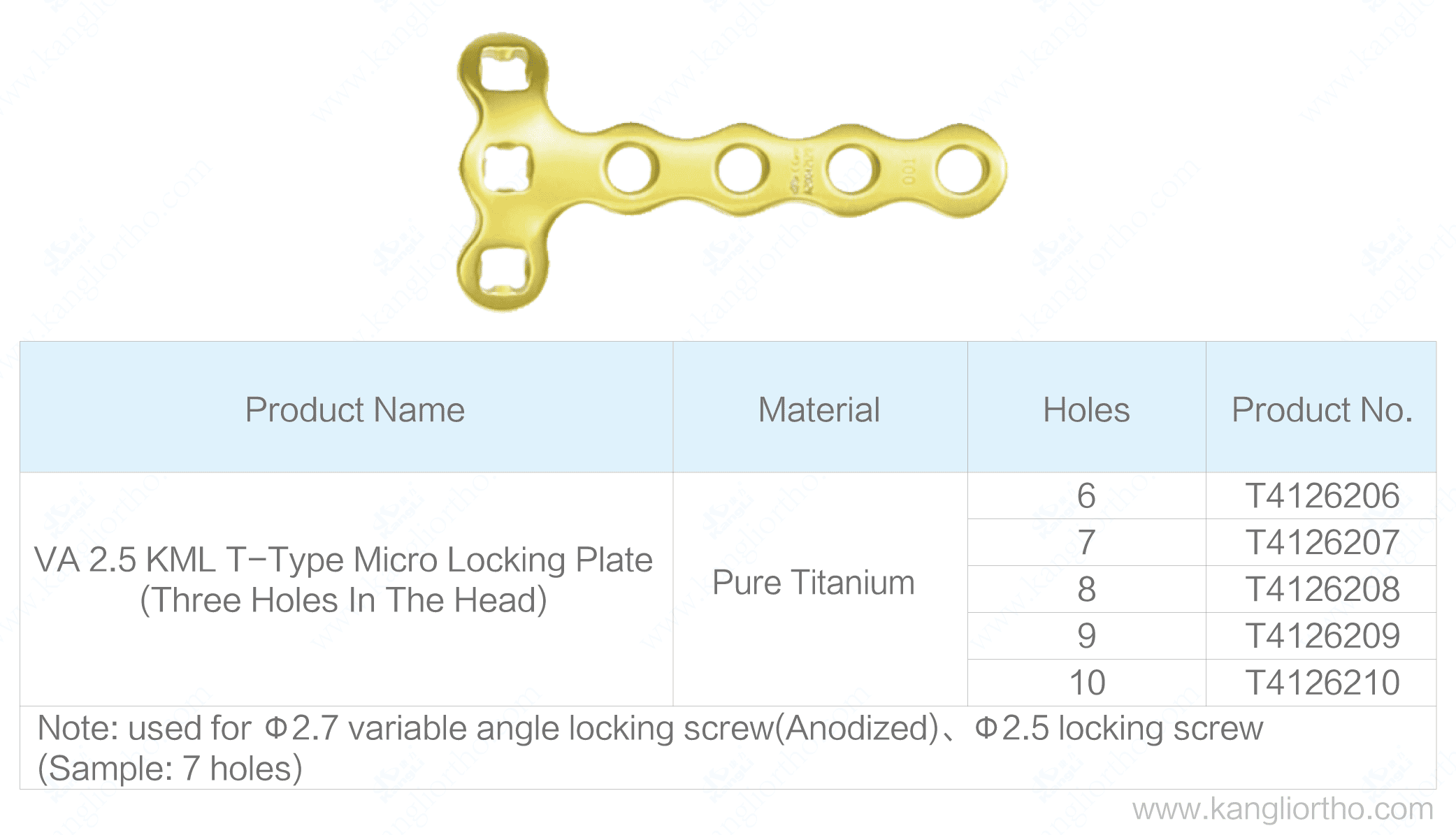 va-2-5-kml-t-type-micro-locking-plate-three-holes-in-the-head-specifications